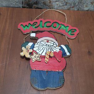 Christmas Decor Welcome Santa Claus Wall Hanging Wood Plaque Door Hanger